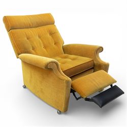 Parker Knoll - Golden yellow velour recliner, raised on castors