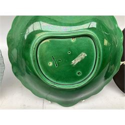 Collection of Wedgwood, to include queensware pattern fluted vase and plate, green majolica leaf dish, Jasperware in blue, green and black, to include covered trinket boxes, vases, plates etc   