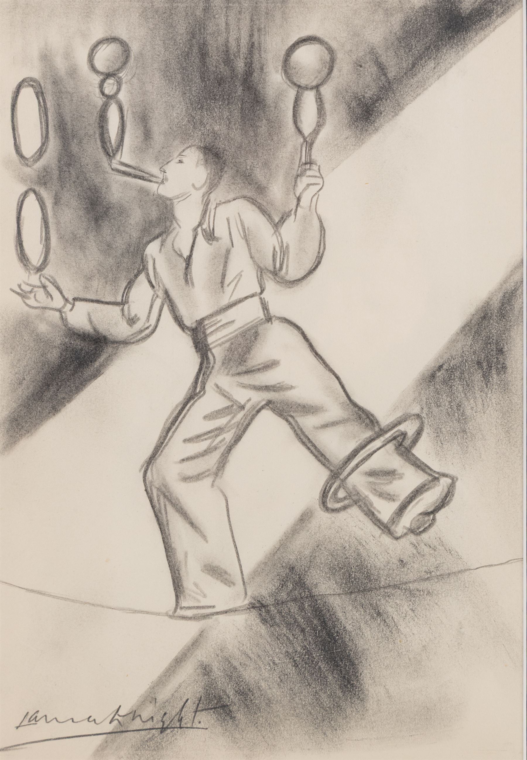 Dame Laura Knight (Staithes Group 1877-1970): The Tightrope Walker, pencil signed 28cm x 19cm