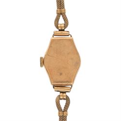 Collection of 9ct gold wristwatch cases, three with movements, one with 9ct gold bracelet strap