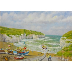  North Landing Flamborough, oil on canvas signed and dated '95 by Les Pearson (British 1923-2010) 50cm x 70cm  