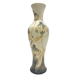 Moorcroft Cornflower pattern vase with fluted rim, by Anji Davenport, with impressed and printed mark beneath 