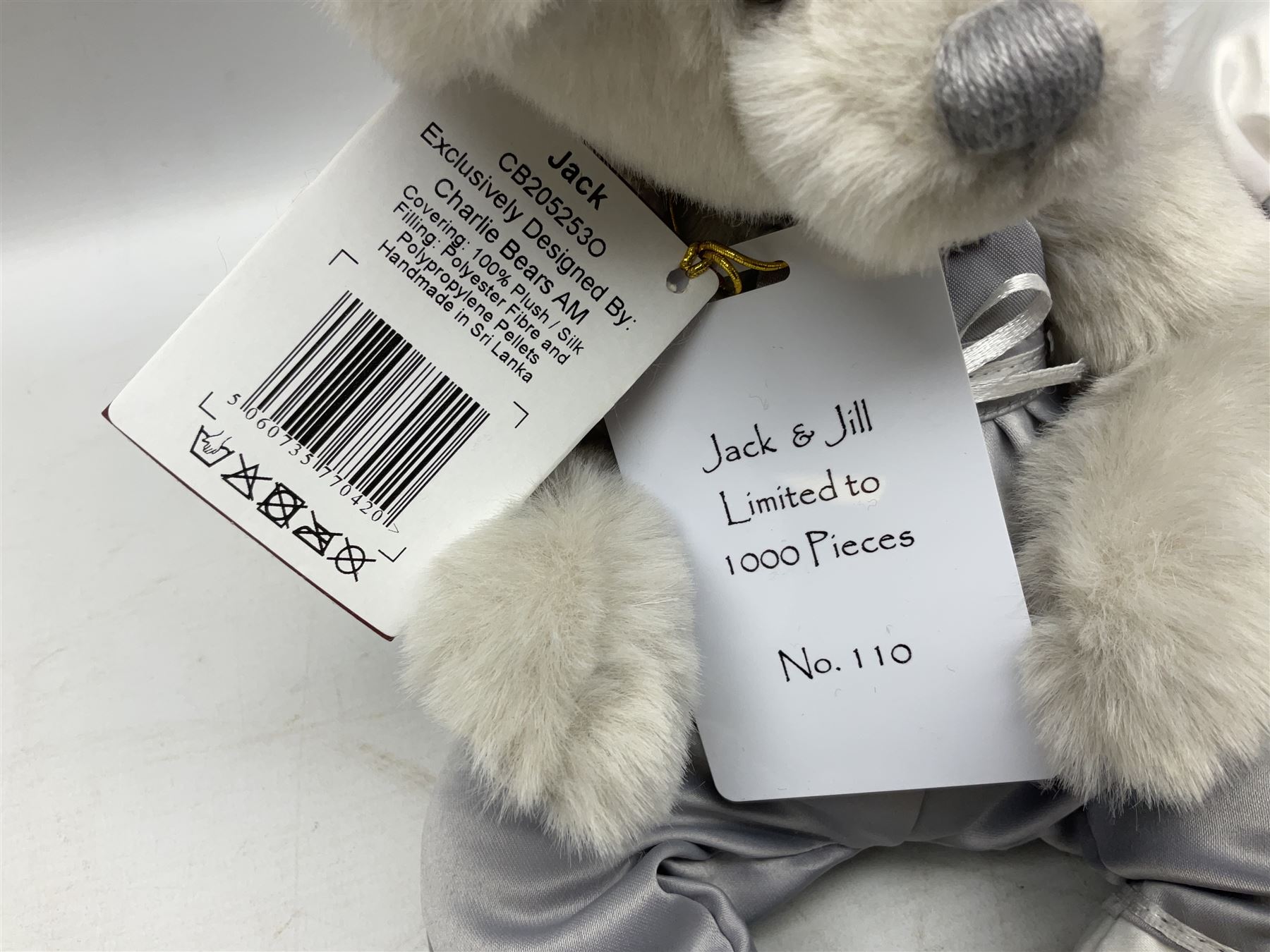 Charlie Bears - limited edition 'Jack' CB2052530 and 'Jill' CB2052540 No.110/1000 with labels; and 'Blotch' CB2170210 with labels (3)