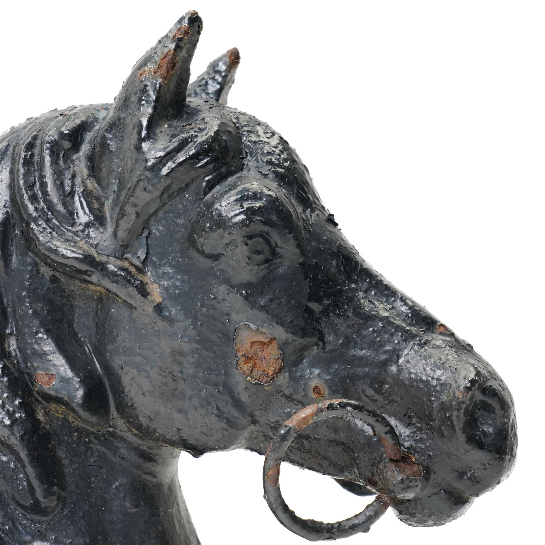  19th century cast iron and black painted horses head H27cm