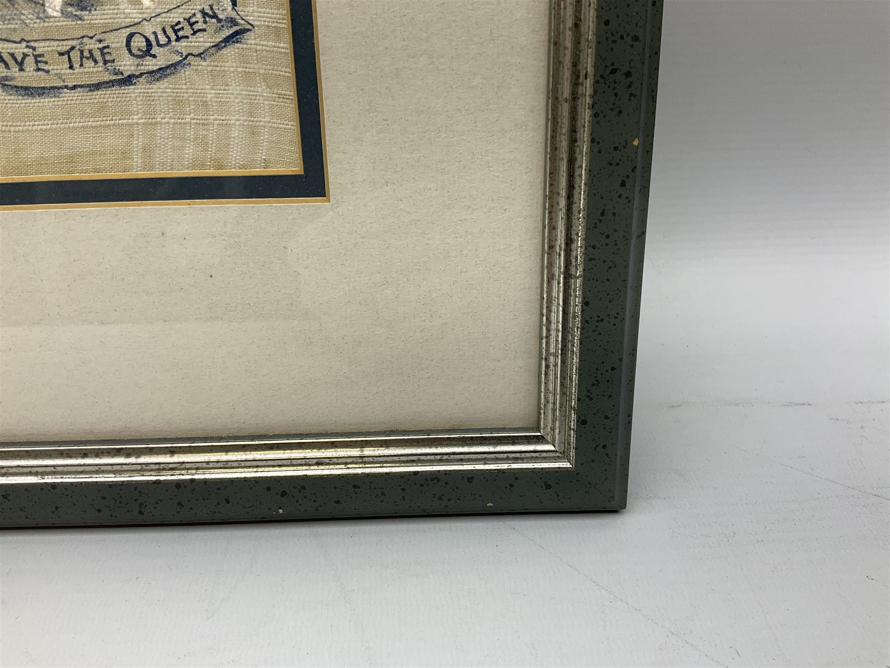 Boer War cotton handkerchief printed with portraits of Lord Roberts and Queen Victoria with a map of Southern Africa and Kipling's The Absent Minded Beggar, framed, handkerchief 44.5 x 43cm