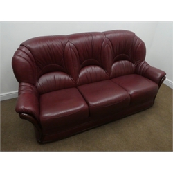  Italian leather three piece high back suite, W192cm (maximum)  