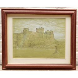 Gareth Floyd (British 1940-): 'Bamburgh Castle', pencil heightened in white signed and dated '87, 22cm x 29cm