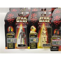 Star Wars - twenty-four Star Wars Episode One figures in card backed packaging; Collections 1, 2 and 3 with Electronic Commtalk reader for each figure's commtalk chip.