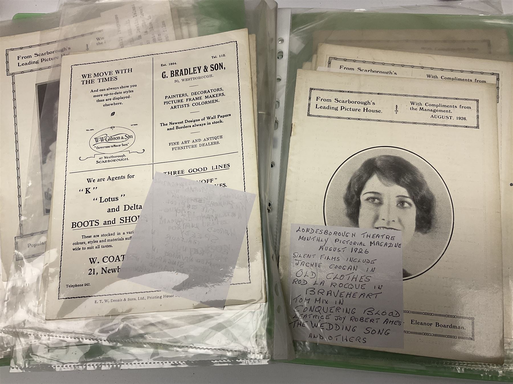 Framed document relating to Henry Ponsonby, together with a large collection of programmes 'From Scarborough's Leading Picture House' 
