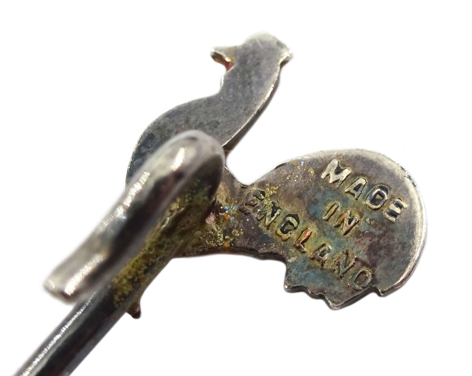 Set of six silver and enamel cockerel cocktail sticks by Adolph Scott, Birmingham 1953, cased
 