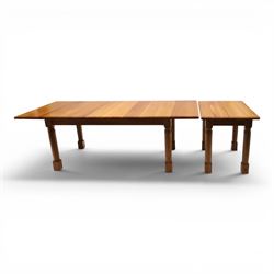 Knightman - cherrywood extension table or serving table, the rectangular top raised on four turned legs, recessed carved knight trademark, by Horace Knight of Old Mill Furniture, Balk near Thirsk