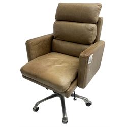 Halo - 20th century 'Kipling' desk chair, upholstered in tan leather, raised on chrome  base with adjustable and swivel action