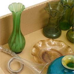Collection of Victorian and later coloured glass, Murano example, glass horn and others