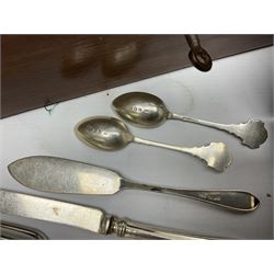 Walker & Hall silver-plate part canteen of cutlery, together with hallmarked silver cutlery comprising pair of Robert Pringle & Sons teaspoons, fork and butter knife, and silver handled knife and fork, cased set of Walker & Hall fish servers with simulated bone handles, and quantity of silver-plate and other cutlery