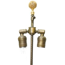 Pair of Royal Worcester table lamps modelled by James Hadley with female musicians with two branch metal fittings and filigree finials on circular bases H75cm