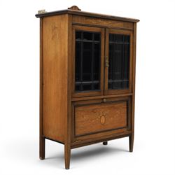 Druce & Co - Edwardian inlaid cabinet, galleried topwith inlay and brass galleried top, in...