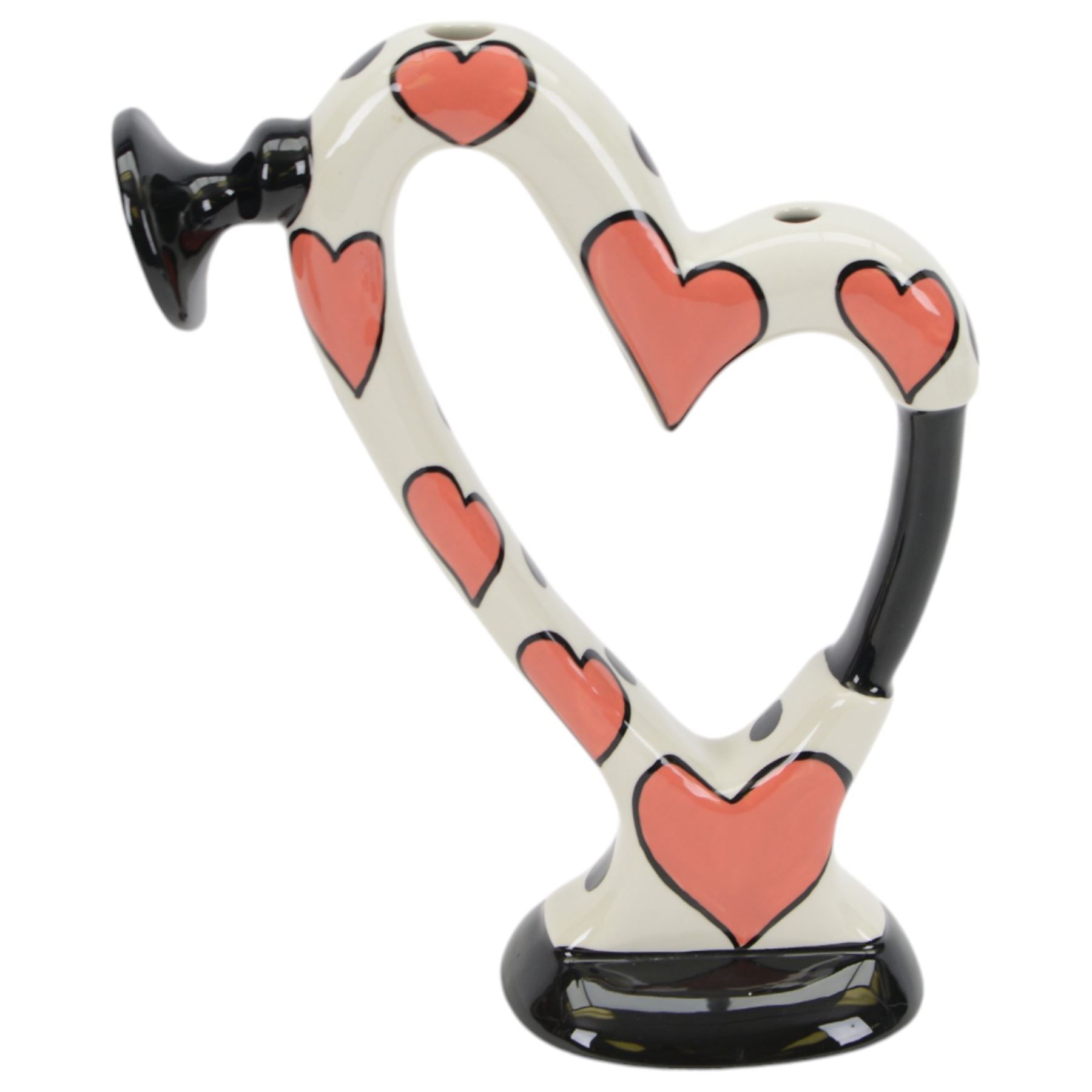 Two Lorna Bailey for Old Ellgreave Pottery vases/jug, comprising heart shaped jug with red heart decoration, and a Carnival pattern vase, tallest H25cm