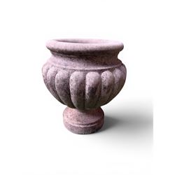 Small marble campana pedestal urn, fluted lobes raised on circular pedestal foot