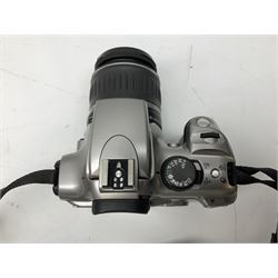 Canon EOS 300D Digital SLR in silver, with Canon 'Zoom Lens EF-S18-55mm 1:3.5-5.6', with soft shell bag and instruction manual