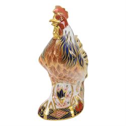 Royal Crown Derby paperweight, Imari Rooster with gold stopper and original box 