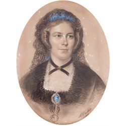 Alexander Blackley (British 1816-1903): Portrait of Julia Addie and Caroline Addie, pair watercolours signed and dated 1864, 63cm x 50cm (2)