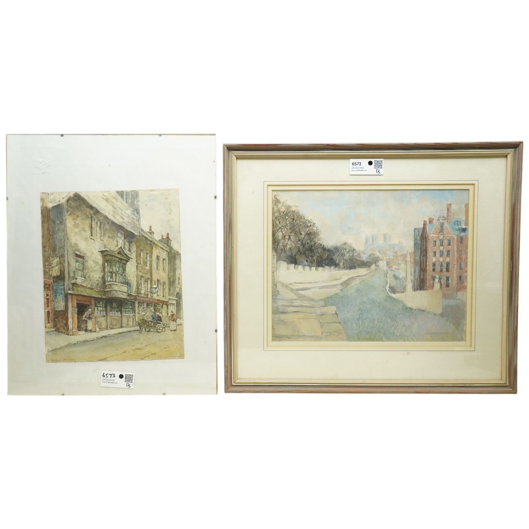 Keith Roper (British 1946-): York Minster from City Walls with the Grand Hotel, pastel signed and dated '87, 29cm x 37cm; Henry Charles Clifford (British 1861-1947): 'Old House Bermondsey', watercolour signed titled and dated 1903, 33cm x 26cm (2)