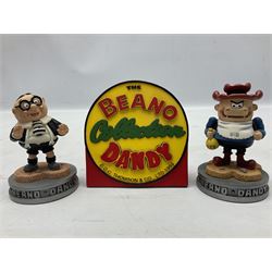 Ten Robert Harrop figures from the Beano Dandy collection, comprising Desperate Dan Keep on Rolling BDS10, Hank From The Three Bears BD37, Desperate Dan CBD15, Little Plum CBD23, 'Erbert CBD16, Fatty CBD08, Babyface Finlayson CBD06, Roger the Dodger CBD04, Beryl the Peril CBD17 and Collectors Plaque BDCP, all with boxes