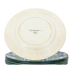 Raoul Lachenal (1885-1956), set of six French faience Iznik style plates, decorated with fish in tones of blue and green with lustre finish, each signed beneath Lachenal and monogramed, bearing Sotheby's labels, D24cm


Provenance: Lot 230, Collection de Ceramiques francaises, verreries, tableaux, documentations, provenant de la Villa Clara Schumann, Sotheby's, 16th December 2005