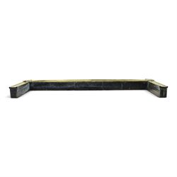 Two Edwardian brass fire curbs, comprising a decorative example with pierced vertical frieze, applied Tulips (H 21cm, W 126cm, D 32cm), together with a hammered moulded example with acanthus corners (H 12cm, W 138cm, D 37cm)