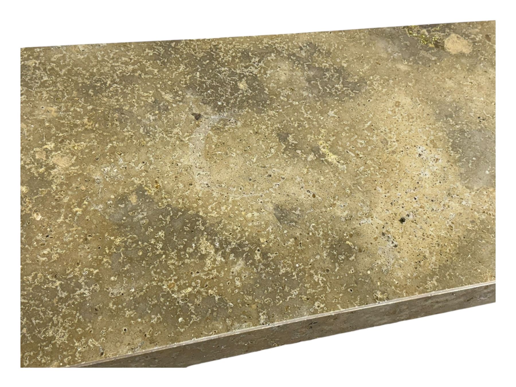 Bramley - contemporary Italian design Tivoli console table, marble top inset with gold crystals, supported by four stacked wooden supports in an antic brown lacquered finish