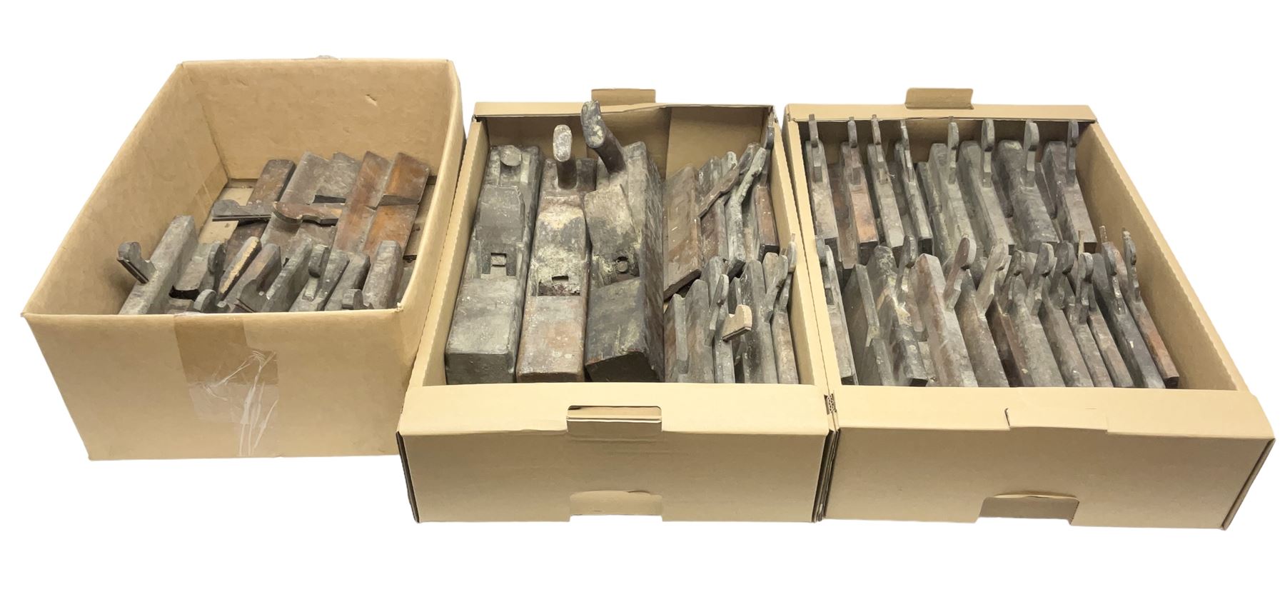 Large quantity of 19th century and later woodworking planes, to include rebate, block and moulding examples, including examples by King & Peach (Hull), E. Preston & Sons etc