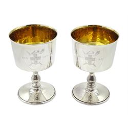 Pair of silver goblets, commemorating the City of York 1900th anniversary, founded A.D.71, by Barker Ellis Silver Co, Birmingham 1971, approx 9.6oz, retailed by Henry Hardcastle Ltd, Stonegate York cased