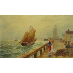  Robert Malcolm Lloyd (British 1859-1907): 'Coming into Port', watercolour heightened in white signed titled and dated 1907, 31cm x 51cm  