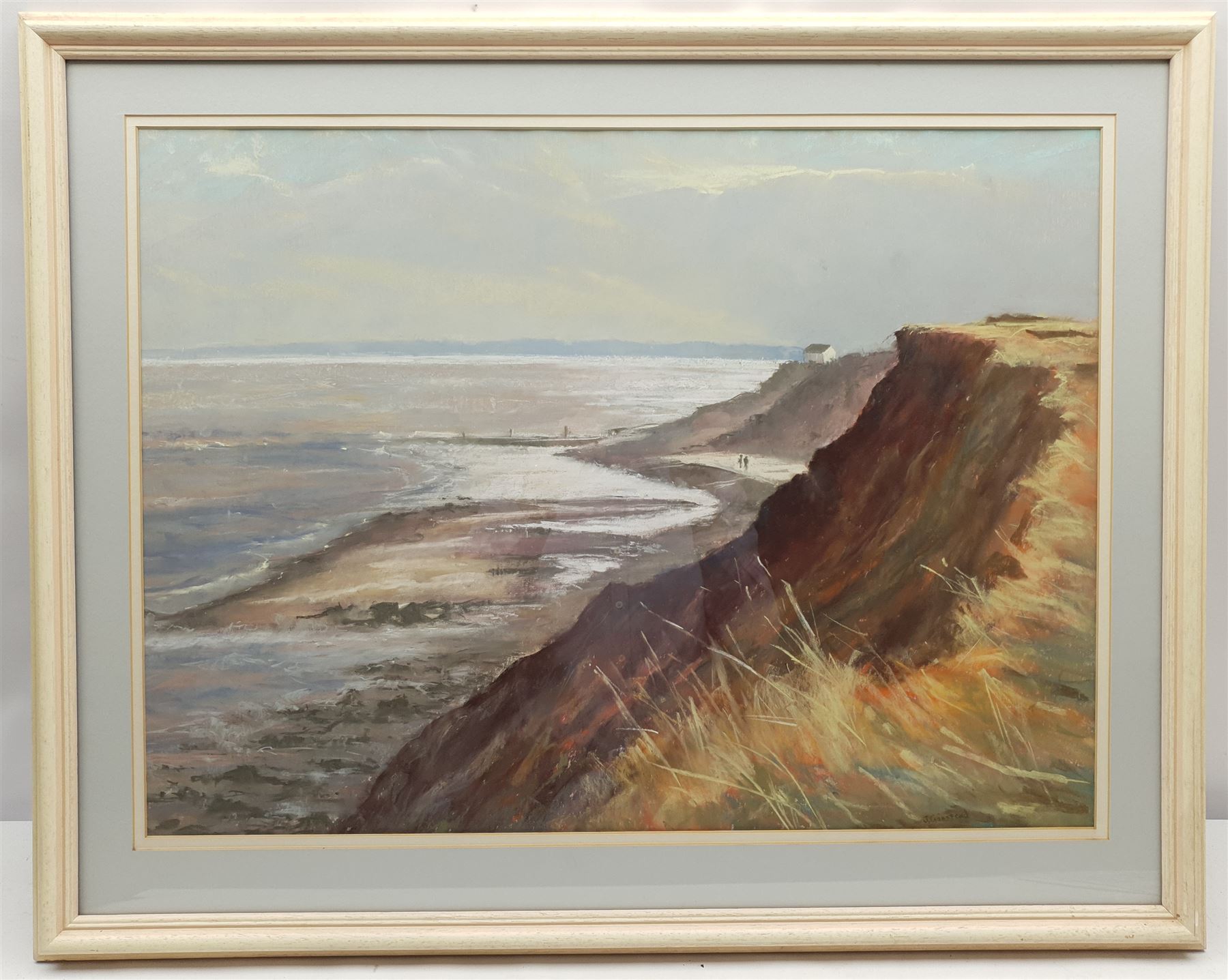 Jill Grinstead (British Northern Contemporary): 'Vanishing Coastline' Holderness, pastel signed, titled verso 48cm x 66cm; Doreen Dawson (20th century): River Landscape, pastel signed 34cm x 45cm (2)