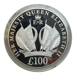Queen Elizabeth II Bailiwick of Jersey 2016 'Queen Elizabeth II 90' one kilo silver proof one-hundred pound coin, cased with certificate