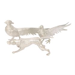 Silver plated Stag, together with cock and hen pheasant, hounds and other animals 