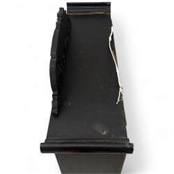 Early 20th century Japanese Meiji style carved hardwood cabinet, of symmetrical tiered form with pierced foliate fretwork panels and phoenix crest, fitted with sliding and hinged doors inset with hand-painted landscape panels depicting Mount Fuji, waterfalls, and lakeside dwellings, raised on shaped bracket supports