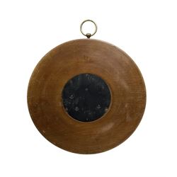 German- Late 19th century aneroid Barometer in a carved mahogany case with pendants and finials, 4” open dial register and mercury thermometer, with another early Edwardian aneroid barometer in a circular carved  walnut case with a 4