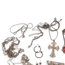 Silver and costume jewellery, including bracelet, necklaces, chains, earrings, brooch, ring, etc, together with a George III 1816 silver shilling and a King George V 1919 silver sixpence
