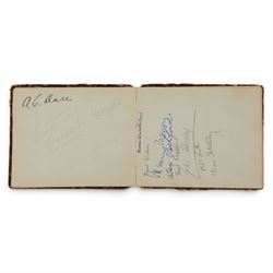 Three 1930s autograph and scrap books, comprising a scrap book documenting the Australian Rugby League team tour of England and France 1937 with newspaper clippings and a collection of signatures in pencil including Wally Prigg, Harry Pearce and Jack Reardon and two autograph books from 1935 and 1936, with signatures including players from St Helens RLFC, Yorkshire Cricket Club, Hull FC, Dewsbury RLFC, Blackpool FC, Salford RLFC, Leeds RLFC, Batley RLFC, Wigan RLFC, Manchester United, Hull Baseball Club, Tottenham Hotspur FC, and assorted entertainment signatures from theatres of the time 