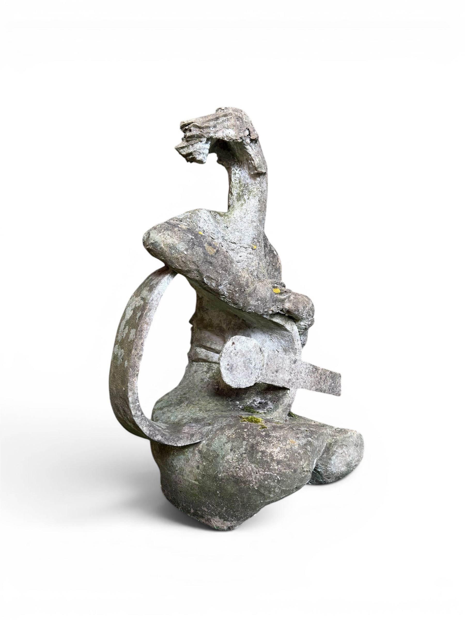 Composite stone sculptured figure playing a guitar, and a shell sculpture (2)