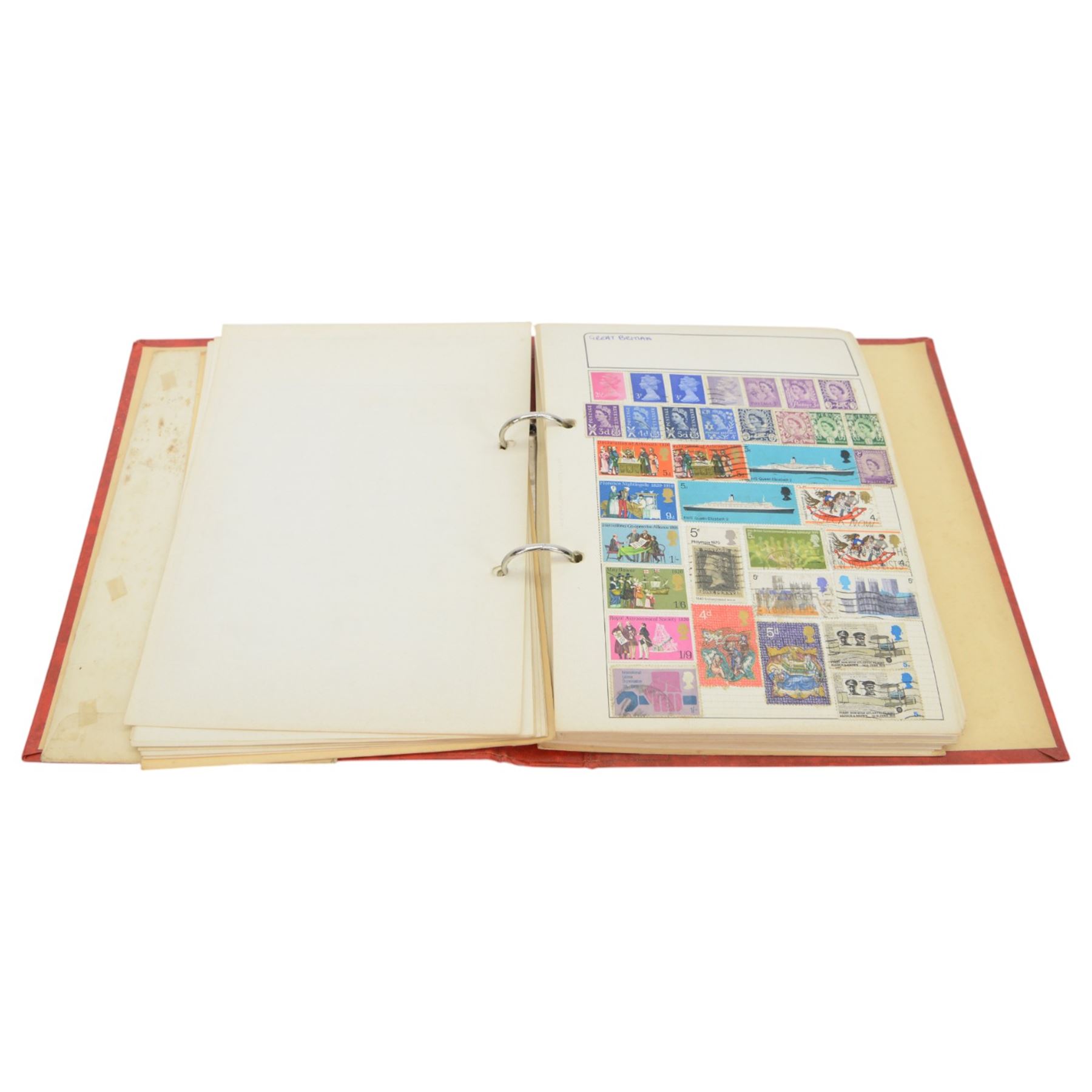 Approximately 170 grams of pre 1920 Great British silver coins, commemorative crowns, King George V Australia 1933 florin, Queen Elizabeth II South Africa 1955 two and a half shillings, pre-Euro coinage etc and various world stamps