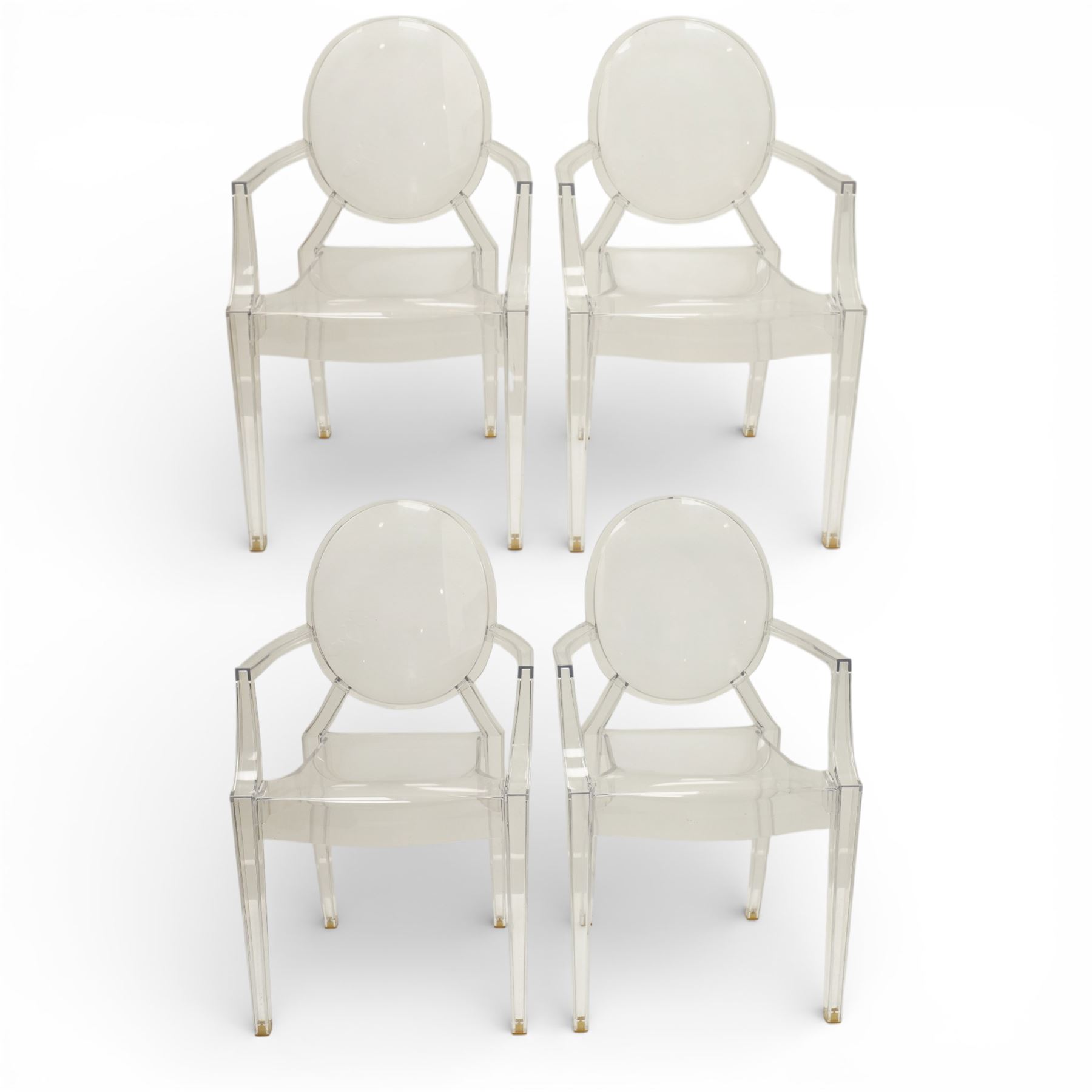 Philippe Starck (1949-) for Kartell - set of four ‘Louis Ghost’ armchairs, moulded transparent polycarbonate frames with oval backs, open arms and tapering supports