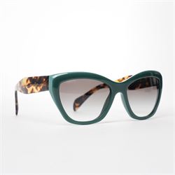 Prada - pair of cat-eye sunglasses, with green acetate frames and graduated tinted lenses,...
