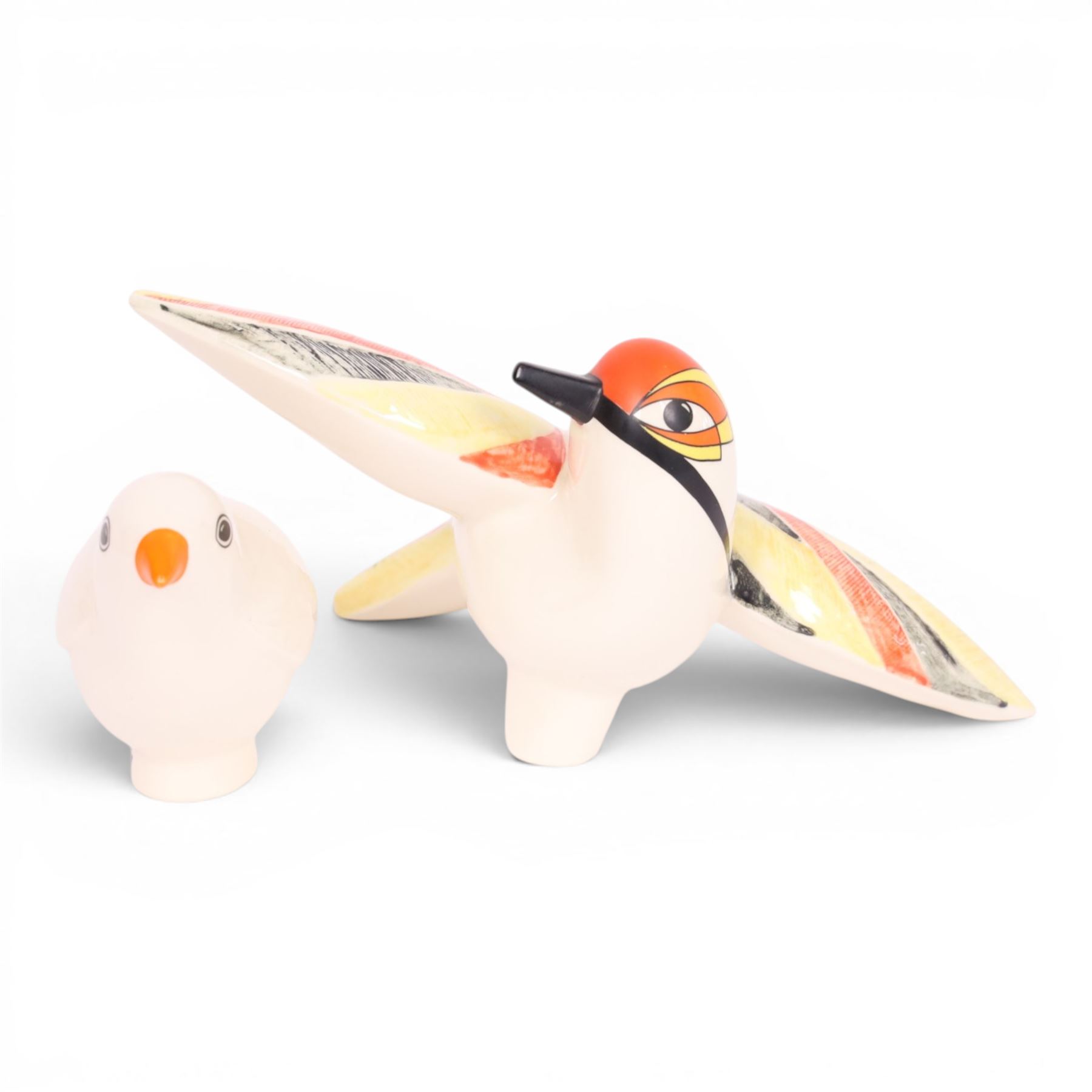 Collection of Goebel bird figures signed by designer George Selim, including two Jays, a Puffin and three others 