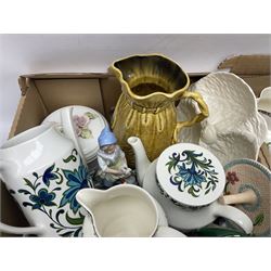 Wedgwood and Coalport 'Countryware' pattern ceramics, to include teapot, toast rack, napkin rings, jug, oval dish, sauce boat and saucer, etc, together with other ceramics to include Hornsea Fauna vase, Sylvac Apple Blossom pattern bowl, Sylvac jug in the form of a sack, no. 406, two Nao figures, tea wares, silver plated cutlery etc