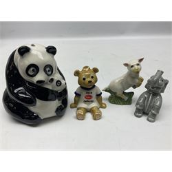 Nine Wade Collectables figures, comprising six Myths and Legends; King Canute, Mermaid, St George, Cornish Tin Mine Pixie, Puck and Green man, together with Lamb, Elephant and bear, a Wade Panda money box and two boxes of Wade Christmas Crackers