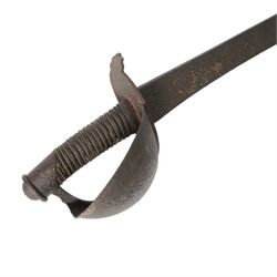 Prussian naval cutlass, the 58cm straight single edged blade broadening towards the point, wire bound grip, the guard with iron plate stamped TA 143, overall L75cm