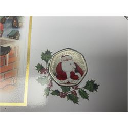 Commemorative coins and covers, including '80th Anniversary of the Battle of Britain' coin cover with Solomon Islands 2020 half dollar, 'Royal National Lifeboat Institution' coin cover with Alderney 2021 five pounds, 'Queen Elizabeth II's 95th Birthday' coin cover with Solomon Islands 2021 half dollar, other similar coin covers all in Harrington and Byrne folders, The Royal Mail 'HM The Queen's 95th Birthday' coin cover with 2021 five pounds and Queen Elizabeth II Isle of Man 2020 'Peter Pan' fifty pence coin collection in card folder