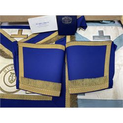 Masonic regalia, including silver gilt St Nicholas Lodge jewel, hallmarked, a plated Royal Masonic Institution for Girls jewel, sash and kid leather apron etc